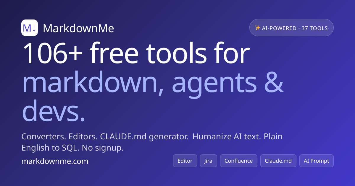 Markdown Editor & 20+ Free Developer Tools — markdownme.com
